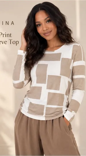 Pashmina Abstract Geometric Bamboo Long Sleeve Top Size M thumbnail 1