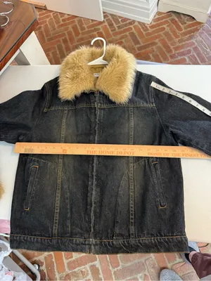 VTG Y2k Denim Jean Coat Womens M Chunky Fur 90s Bratz Retro Lizzy McGuire Boho thumbnail 6