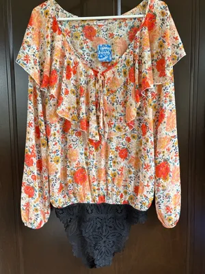 NWT Free People Say It To Me Floral Ruffled Bodysuit Size Medium thumbnail 4
