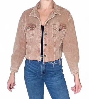 She + Sky Brown Beige Corduroy Cropped Casual Jacket thumbnail 1