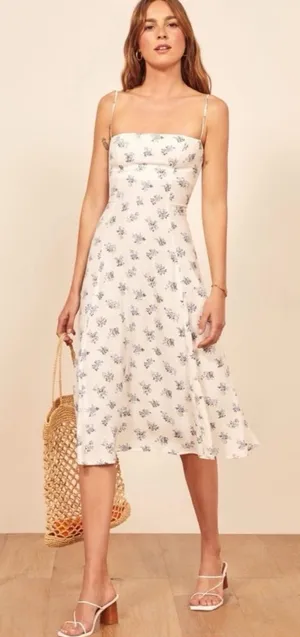 Reformation Vollare White Floral Midi Dress Sz 2‎ Wedding Guest Spring thumbnail 1