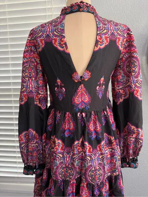 Anthropologie Mixed Printed Boho Mini Dress Size 0 Beaded thumbnail 5