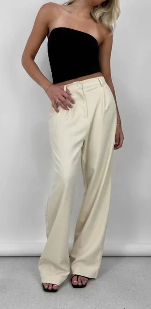 Vamp Official Relaxed Wide Leg Trouser Pants Cream Women’s Size S‎ thumbnail 1