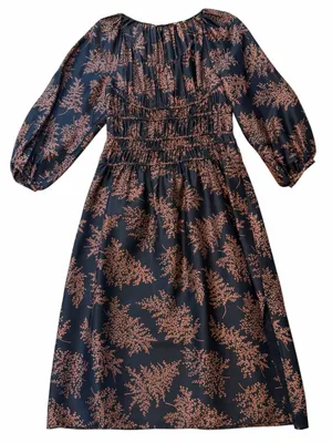 Rebecca Taylor Arden Black and Brown Fern Print Midi Dress thumbnail 2