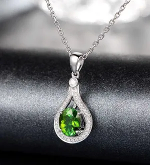 18K White Gold Plated Green Gemstone Emerald Pendant Necklace for Women thumbnail 2