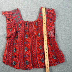 Hollister Red Embroidered Crop Top Women's Small Flutter Sleeve Square Neck Boho thumbnail 6