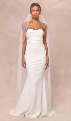 NWT Lulus To Be Yours Ivory Strapless Pleated Mermaid Maxi Dress Wedding Sz M thumbnail 1
