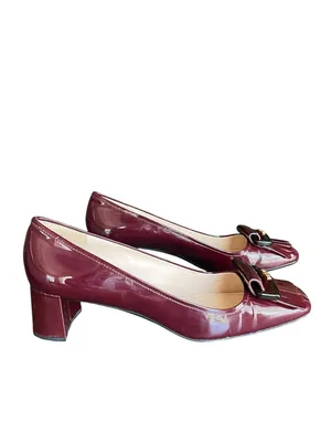Prada Women’s Oxblood Burgundy Patent Leather Kiltie Fringe Pump Heels Size 39.5 thumbnail 13