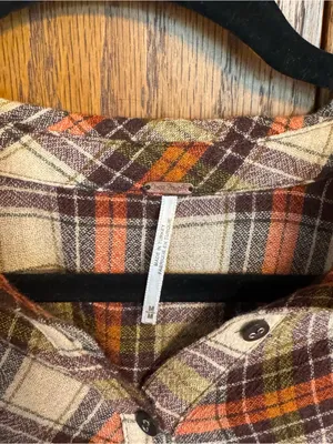 Free People Plaid Button-Front Peasant Top in Cream and‎ Rust thumbnail 4