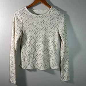 Coquette Dreamy Romantic Ribbed Cottage-core Cozy Cream Top w/ Tiny Roses Large thumbnail 4