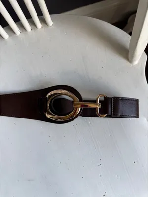 Ellen Tracy Brown Leather and Elastic Waist Belt with Gold Buckle - Size Small thumbnail 2