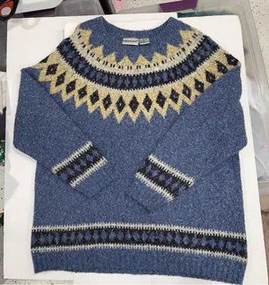 Cute y2k soft wool blend faire isle cozy sweater boucle blue thumbnail 1