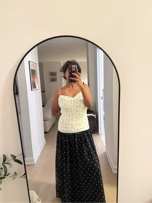White Polka Dot Ruched Cami Top Size M thumbnail 2