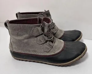 Sorel Out N About Womens 10 Ankle Boots Duck Boot Rubber Waterproof Gray thumbnail 1