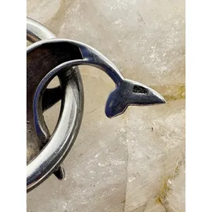Vintage‎ Sterling Silver Dolphin Pendant Circle Hoop Nautical Ocean Jewelry 925 thumbnail 6