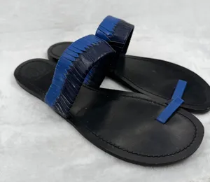Tory Burch Blue Woven Leather‎ Toe Ring Slide Flat Sandals Womens 8.5 Estimated thumbnail 1