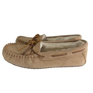 3205 | Minnetonka Cally Suede Faux Fur Lined Moccasin Slippers Tan Women 7 NEW thumbnail 6
