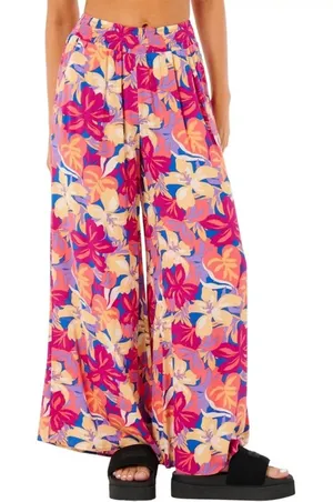 Rip Curl Womens S Tropical Floral Smocked High Waist Wide Leg Beach Pants Resort thumbnail 1