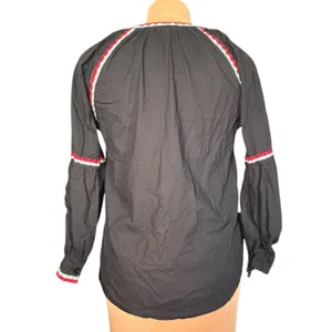 RD + Koko Embroidered Peasant Blouse Black Cotton Boho Folk Art Top Festival thumbnail 5