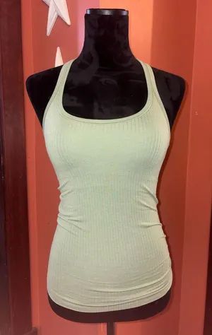 Lululemon Ribbed Sage Green Scoop Neck Tank Top with Built in Bra thumbnail 1
