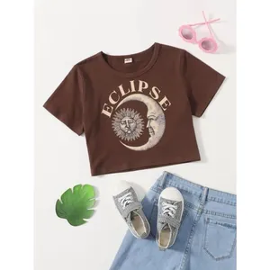 Youth Girls Eclipse Celestial Moon Sun Crop Graphic Tee Shirt Top - Sz 14/16 thumbnail 2