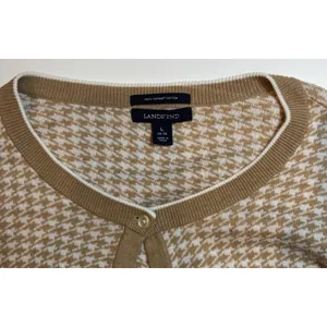LANDS' END Women's Supima Cotton Cardigan Sweater Long Sleeve Houndstooth LARGE‎ thumbnail 3
