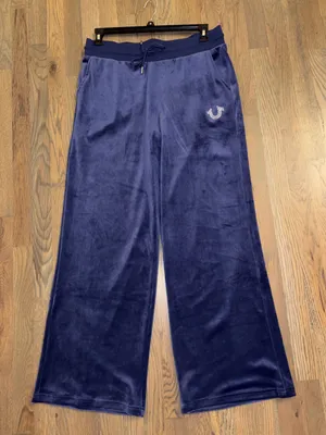 NWT True Religion Women Large Velour Rhinestone Track Pants Wide Straight Leg thumbnail 1