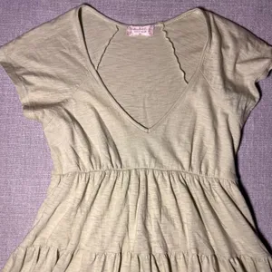Whimsical Green Tiered‎ Ruffle V Neck Short Sleeve Boho T Shirt Mini Dress XS thumbnail 3
