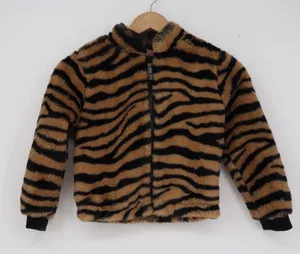 Art Class Girls Tiger Print Faux Fur Bomber Jacket Brown Black Zip Up S 6/6X thumbnail 1