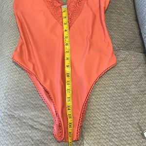 Aerie Crochet Lace Trim V Neck Back High Cut One Piece Swimsuit Rust Orange M thumbnail 8