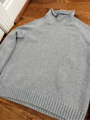 Lands' End Roll Neck Cotton Sweater Grey Size Small thumbnail 5