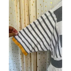 We The Free 100% Cotton Grey White Stripes Contrasting Yellow Trim Peplum Top M thumbnail 2