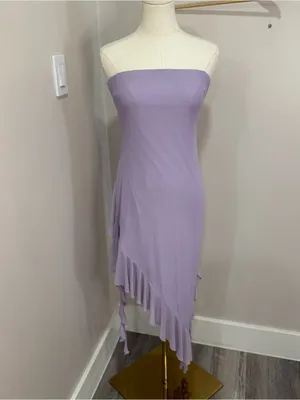 Hello Molly Social Status Strapless Mesh Frill Midi Dress‎ Lilac Medium thumbnail 2