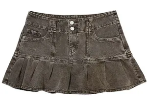PacSun Brown Low-Rise Denim Micro Mini Skirt Sz 27" Pleated Y2K Grunge Cyber thumbnail 1