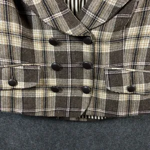 Forever Brown Plaid Wool Blend Cropped Short Sleeve Blazer Jacket Large Y2K thumbnail 10