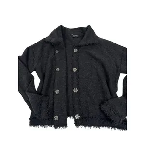 Eileen Fisher Gray 100% Merino Wool Fringed Snap Front Cardigan Jacket Small thumbnail 3