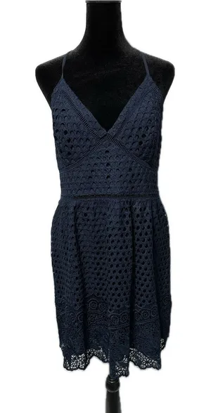 Abercrombie & Fitch Women's Navy Blue Eyelet A-Line Short Dress‎ Size L thumbnail 1