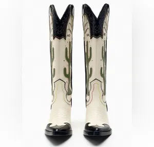Zara cowboy boots cactus knee high heels western south western cowgirl thumbnail 5