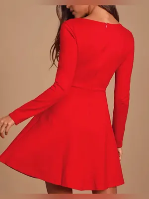 NWT Lulus Women’s Red Forever Chic Red Long SleeveMidi Dress Size Medium thumbnail 2