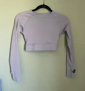ABYL Seamless Long Sleeve Crop Top Size XS Lilac Thumbholes Gym Workout Active thumbnail 1