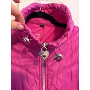 Guess Womens Fuchsia‎ Pink Quilted Puffer Jacket Heart Padlock Zip Size Large thumbnail 4