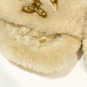 Tory Burch Ivory Jeweled Shearling Slippers Size 6.5 Hard Sole Slip On thumbnail 6