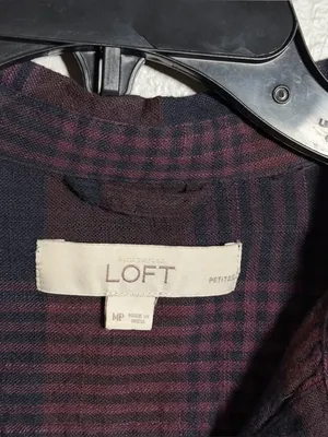 Loft‎ Women Purple/Black Plaid Long Sleeve Button Up Dress Belt size M Petite thumbnail 6