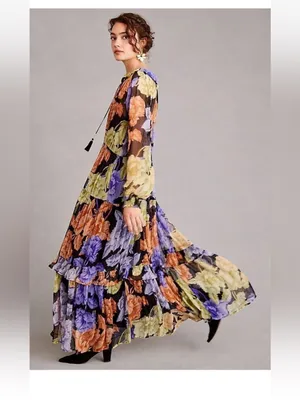 Anthropologie The Marais Printed Chiffon Maxi Dress with Flowing Floral Print thumbnail 2