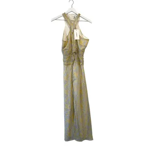 Likely Lucy Dress Yellow Blue Floral Cutout Halter Midi Size 10 thumbnail 8