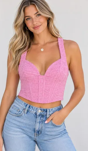 ZARA Women’s Pink Textured Corset Bustier Crop Top Size Small S thumbnail 1