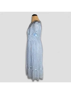Vintage Beaded Floral Appliqués Peasant Dress Blue XL thumbnail 4