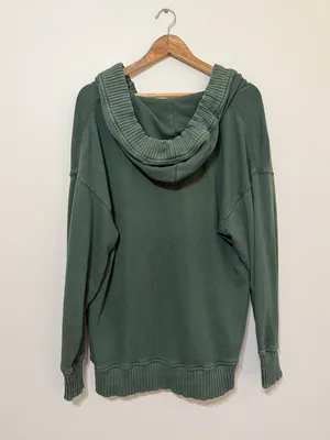 Aerie Down To Earth Henley Hoodie Oversized Fleece Green Size Small Oversized thumbnail 6