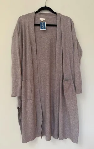 Debut Taupe Long Open Cardigan Sweater NWT thumbnail 1