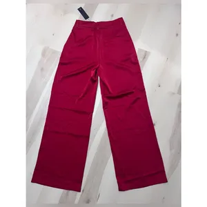Lulus NWT Women Small Cherry Berry Red Satin Silky Wide Leg Trouser Pants Fall thumbnail 3